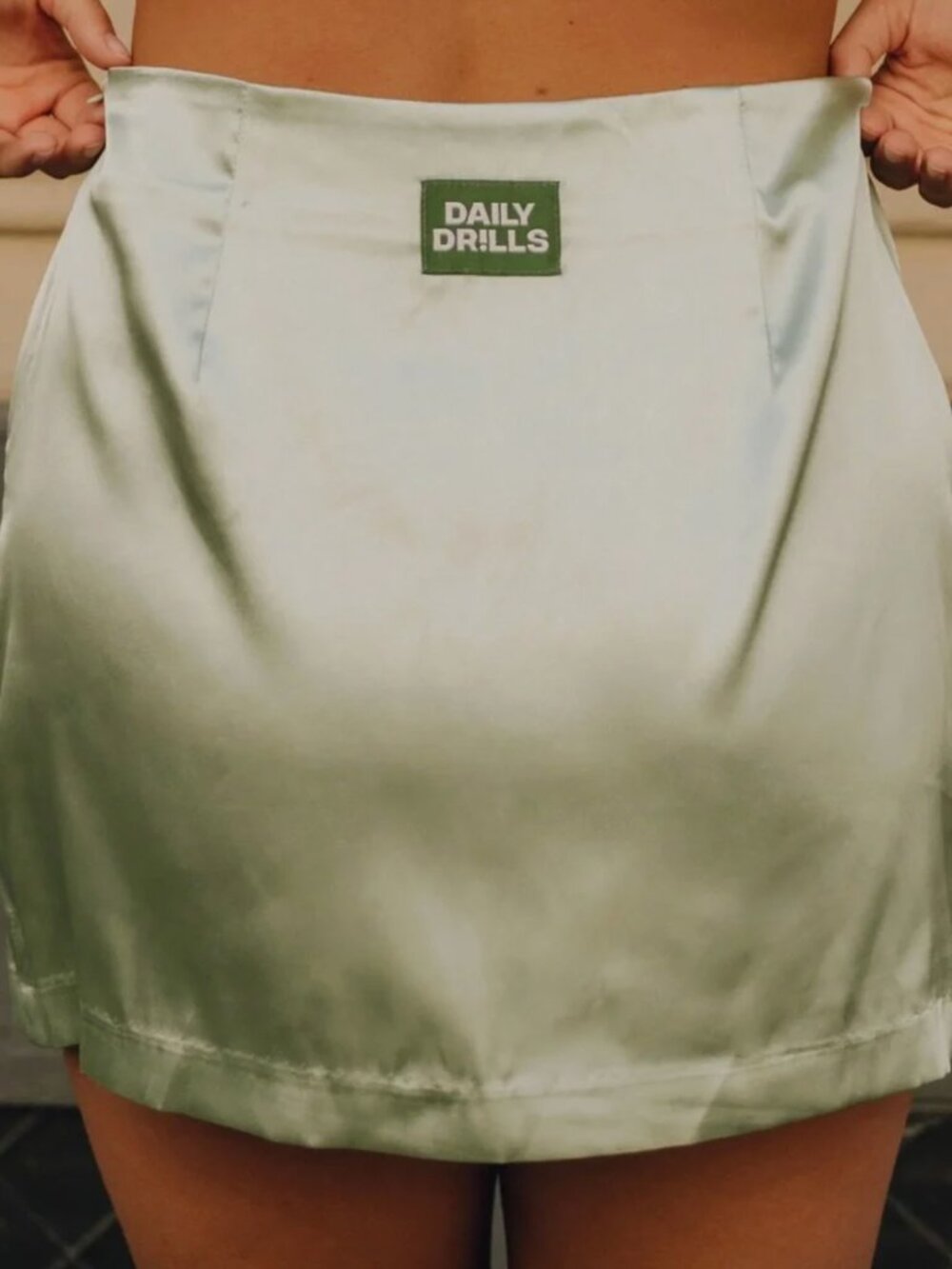 Daily Drills Satin Mini Skirt Sage Green - Small